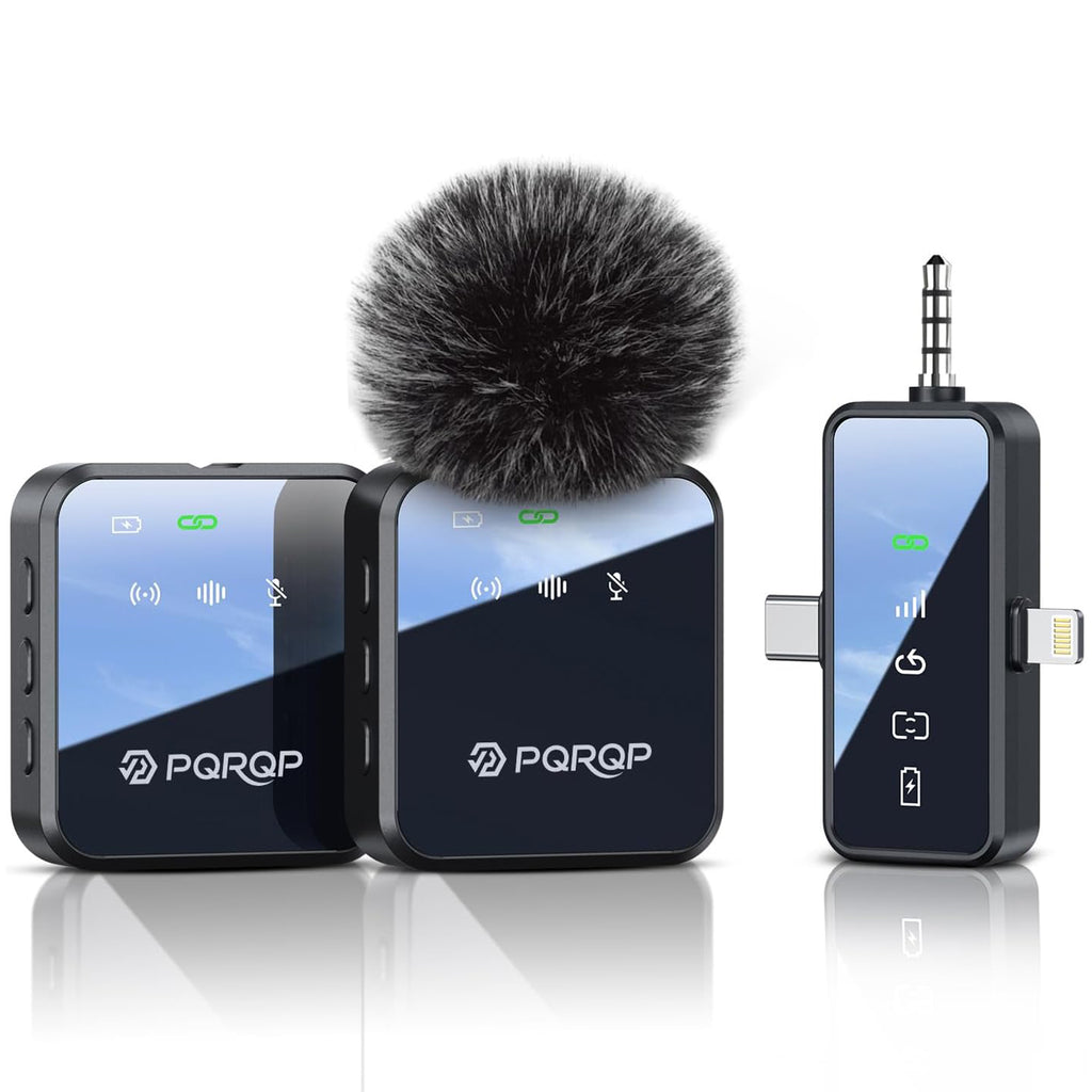 PQRQP 3-in-1 Wireless Mic: 328ft, 18H for iPhone/Android/Camera
