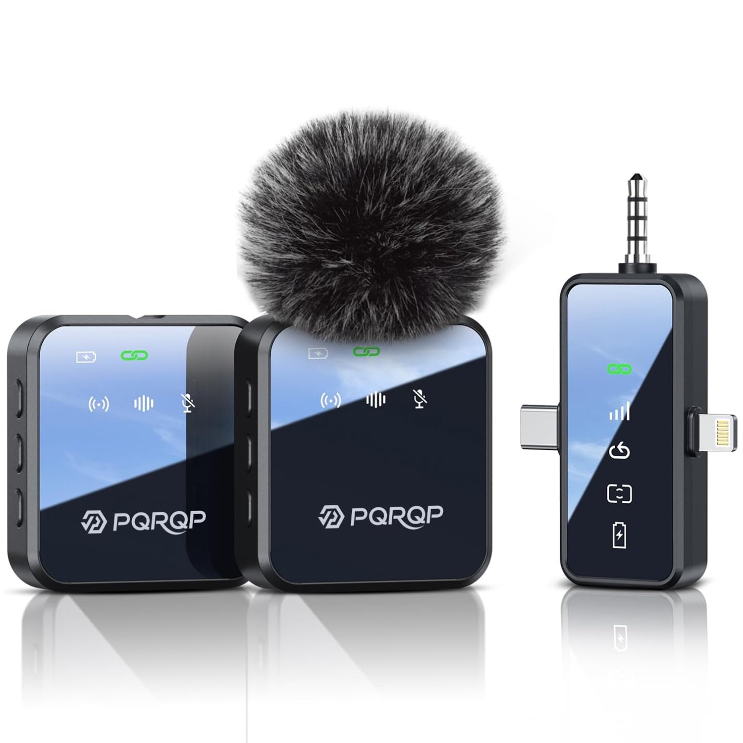 PQRQP 3-in-1 Wireless Mic: 328ft, 18H for iPhone/Android/Camera