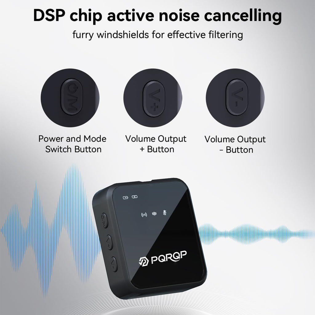 PQRQP 3-in-1 Wireless Mic: 328ft, 18H for iPhone/Android/Camera