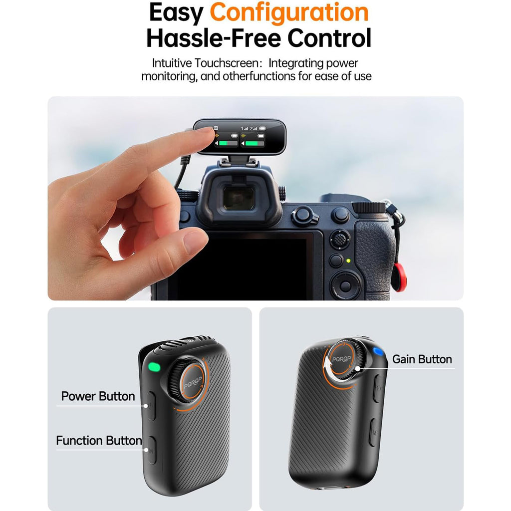 Wireless Mic, 820ft, 48h, AI Noise Cancel, for iPhone/Android/Camera