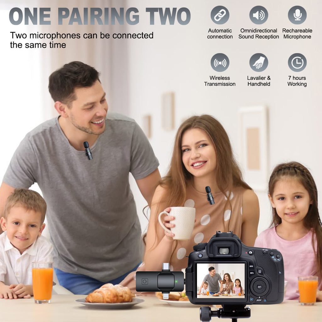 PQRQP 3-in-1 Wireless Lavalier Mic for iPhone/Android/Camera