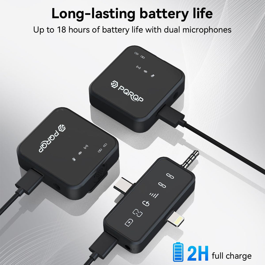 PQRQP 3-in-1 Wireless Mic: 328ft, 18H for iPhone/Android/Camera