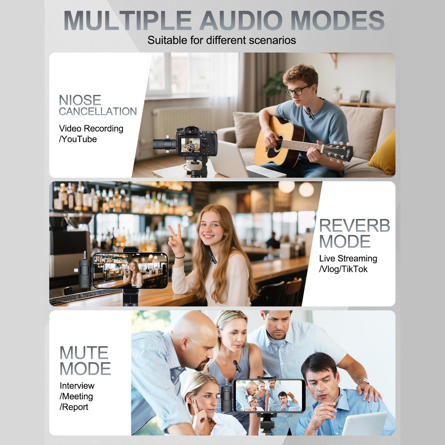 PQRQP 3-in-1 Wireless Lavalier Mic for iPhone/Android/Camera