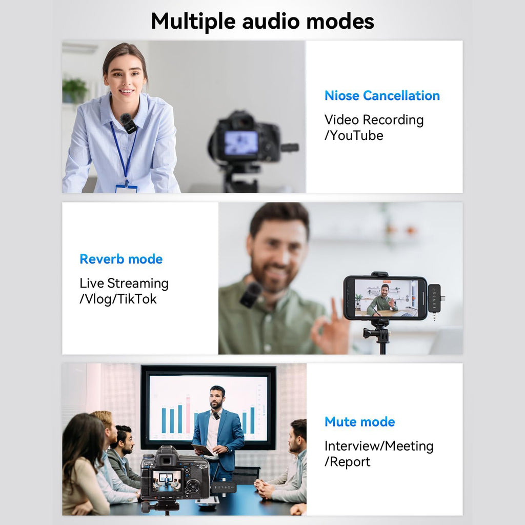 PQRQP 3-in-1 Wireless Mic: 328ft, 18H for iPhone/Android/Camera