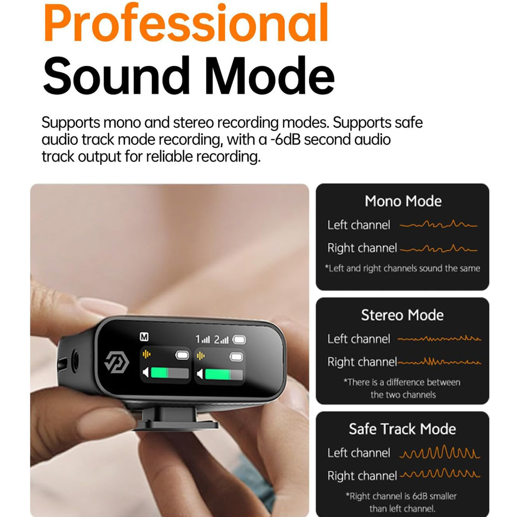 Wireless Mic, 820ft, 48h, AI Noise Cancel, for iPhone/Android/Camera