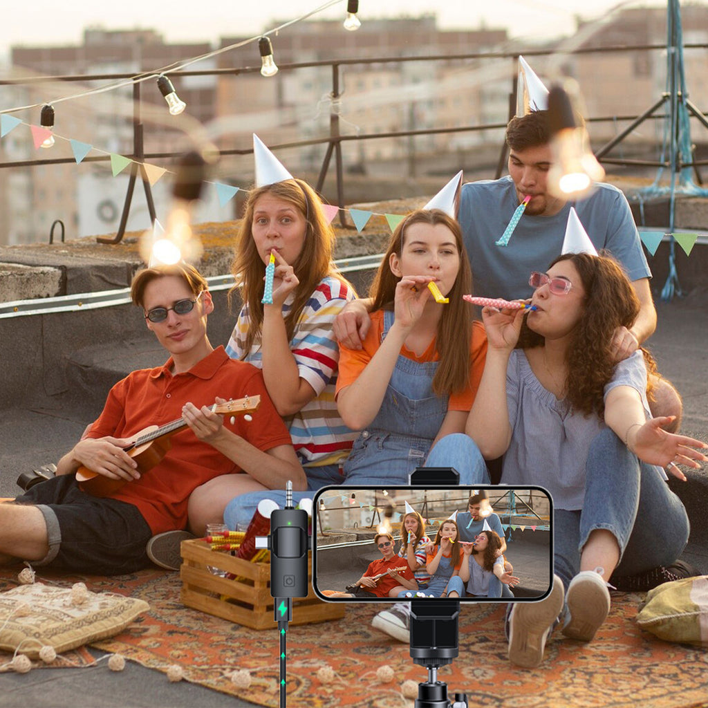 PQRQP 3-in-1 Wireless Lavalier Mic for iPhone/Android/Camera