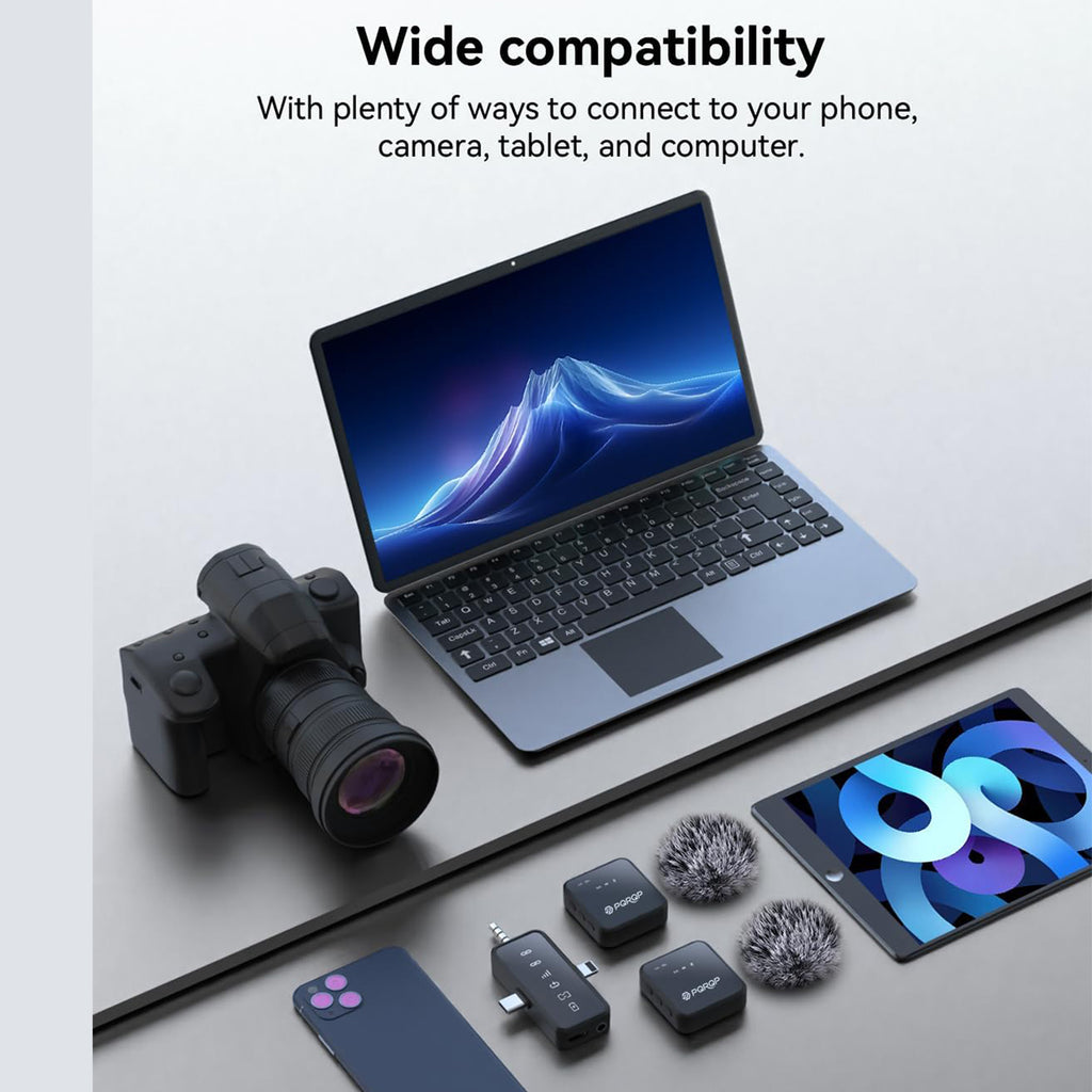 PQRQP 3-in-1 Wireless Mic: 328ft, 18H for iPhone/Android/Camera