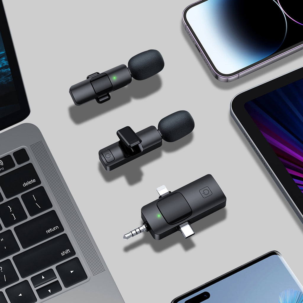 PQRQP 3-in-1 Wireless Lavalier Mic for iPhone/Android/Camera